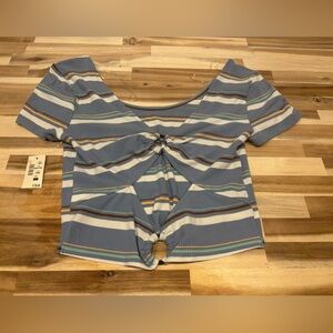 Stylish Striped Crop Top in Blue and White